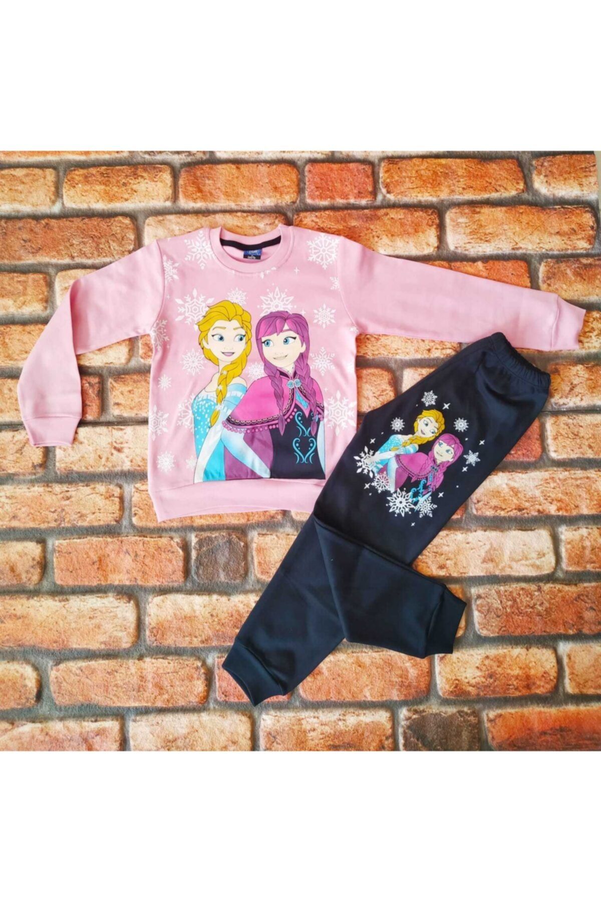 Elsa%20Anna%20Desenli%20Baskılı%20%100pamuklu%20Kız%20Çocuk%20Pijama%20Takımı