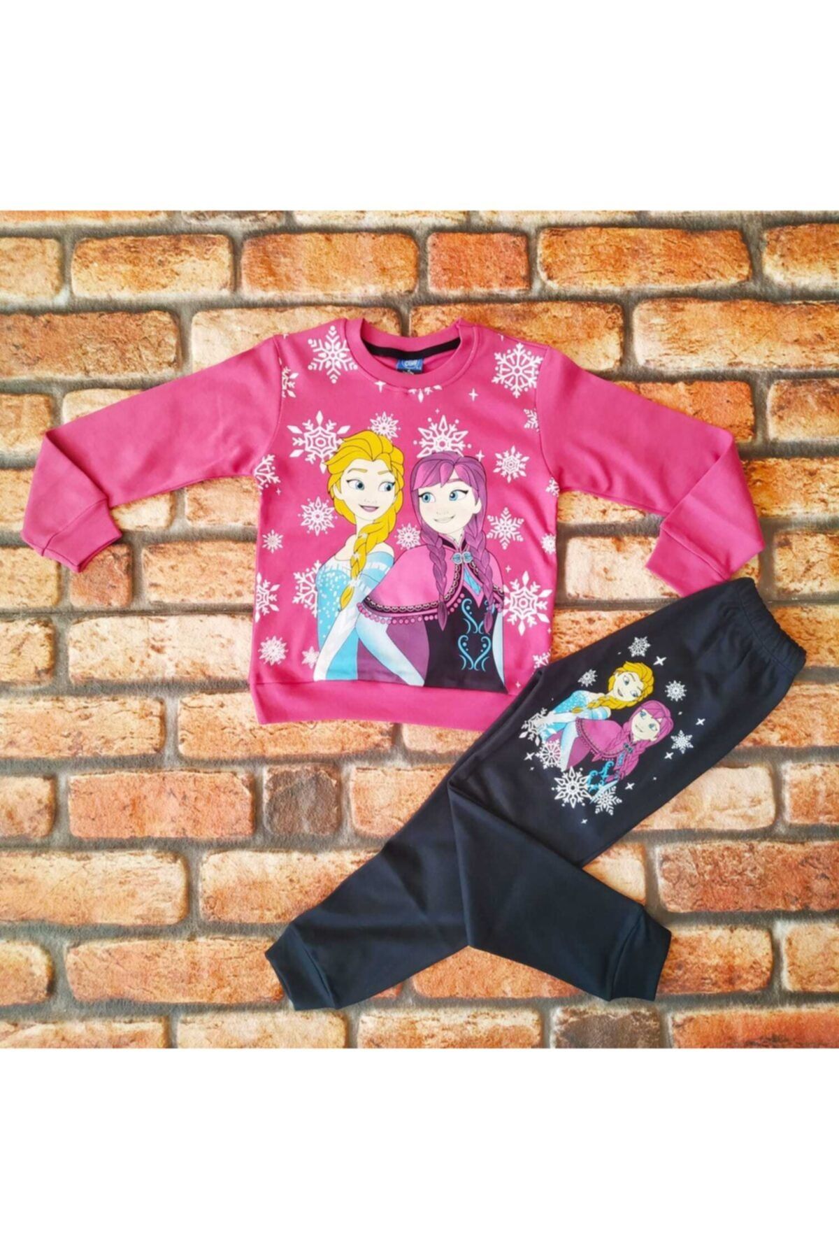 Elsa%20Anna%20Desenli%20Baskılı%20%100pamuklu%20Kız%20Çocuk%20Pijama%20Takımı