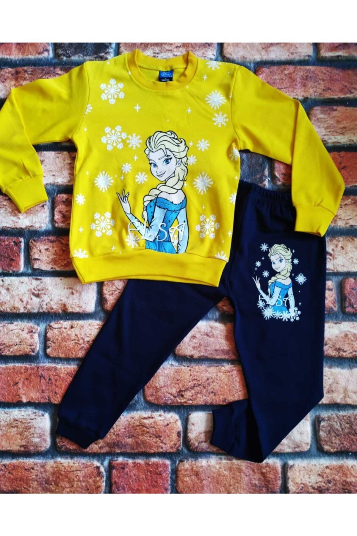 Elsa%20Anna%20Desenli%20Baskılı%20%100pamuklu%20Kız%20Çocuk%20Pijama%20Takımı