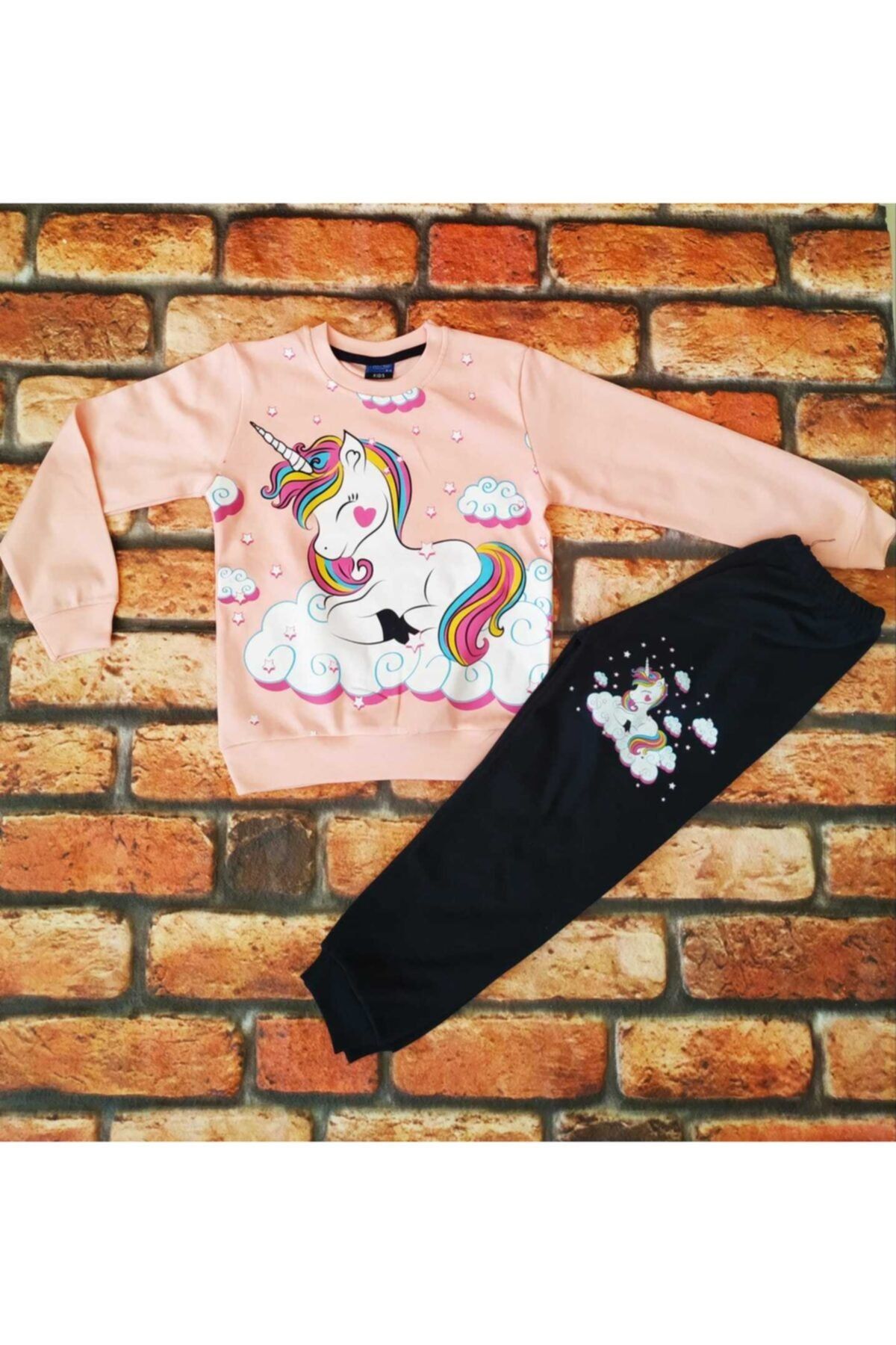 Unicorn%20Ünikorn%20Desenli%20Baskılı%20Kız%20Çocuk%20Pijama%20Takımı%100pamuklu