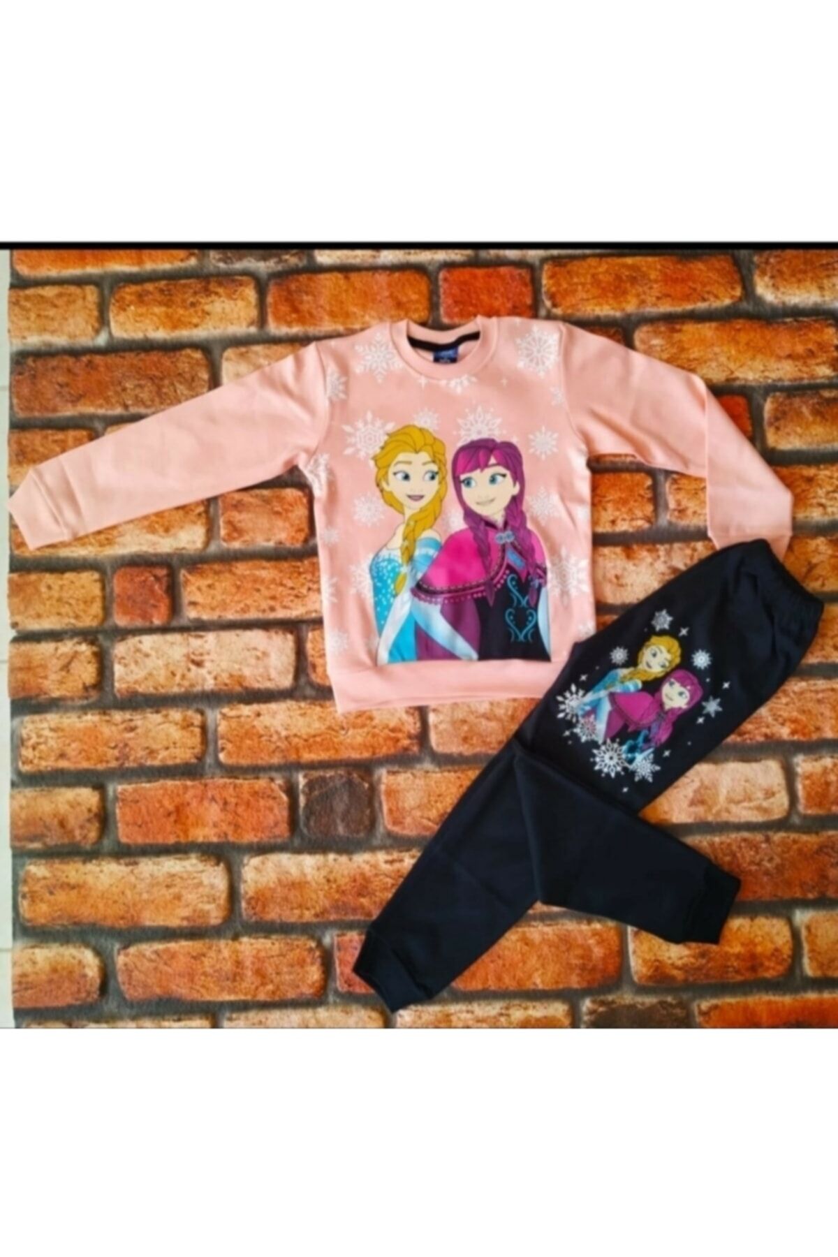 Elsa%20Anna%20Desenli%20Baskılı%20%100%20Pamuklu%20Kız%20Çocuk%20Pijama%20Takımı