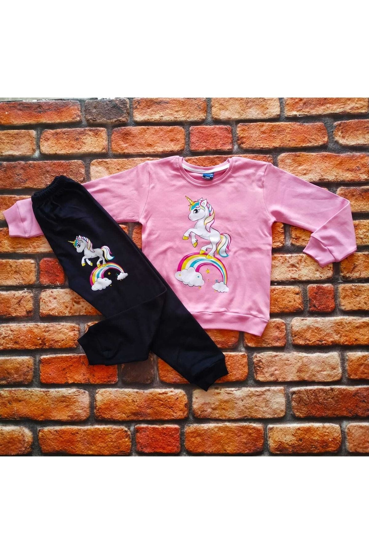 Unicorn%20Pony%20Desenli%20Baskılı%20Kız%20Çocuk%20%100pamuklu%20Pijama%20Takımı